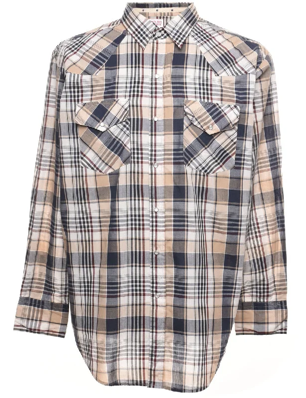 Tasseled T-ShirtsLong-Sleeved Beige & Navy Checked Shirt - L