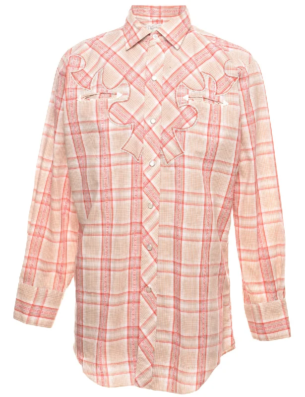 Logo T-ShirtsLong Sleeved Beige & Red Western Checked Shirt - M