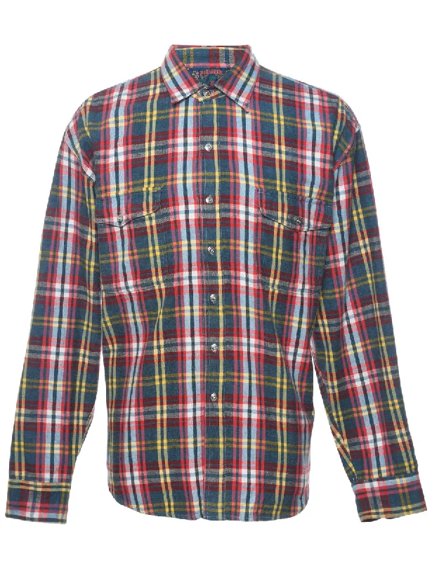 Hooded T-ShirtsLong Sleeved Checked Multi-Colour Flannel Shirt - L