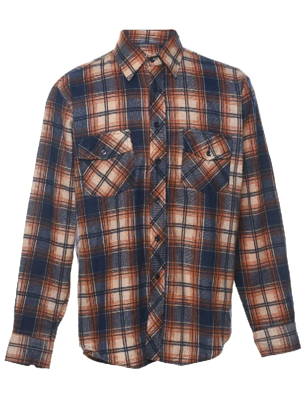 Button-Up T-ShirtsLong Sleeved Checked Multi-Colour Flannel Shirt - L