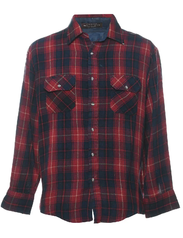 Travel T-ShirtsLong Sleeved Navy & Red Classic Checked Shirt - M