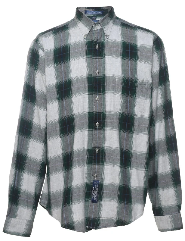 Silk T-ShirtsMarl Grey & Blue Flannel Checked Shirt - L