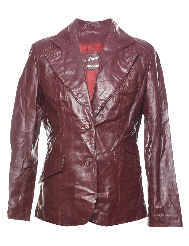 Camping T-ShirtsMaroon Classic Button-Front Leather Jacket - S