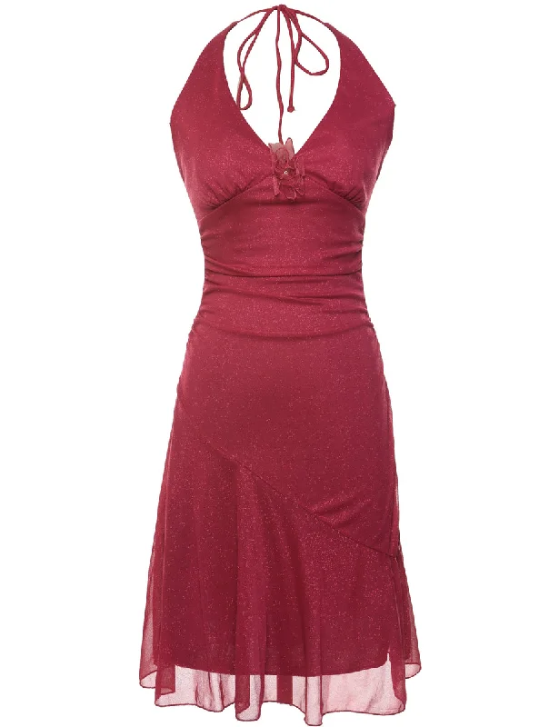 Designer T-ShirtsMaroon Sparkly Halterneck Evening Dress - M