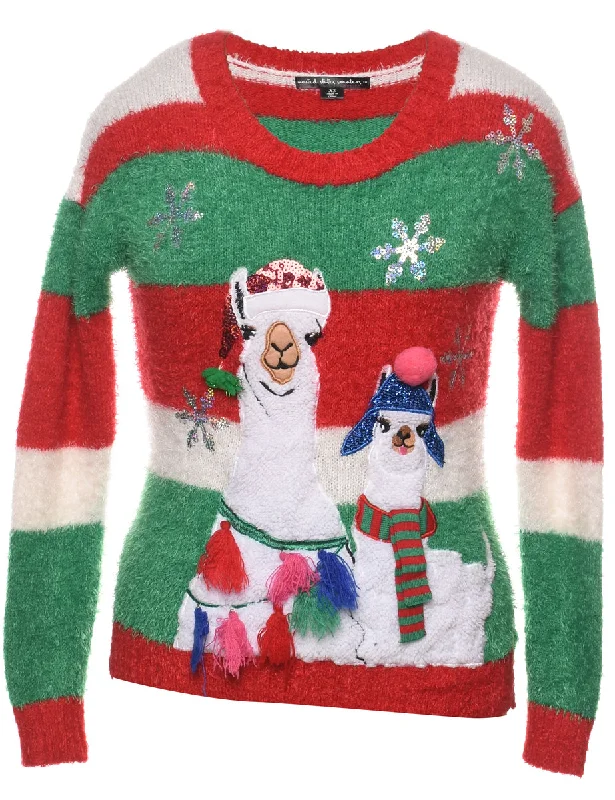 Glitter T-ShirtsMulti-Colour Llama Design Christmas Jumper - XS