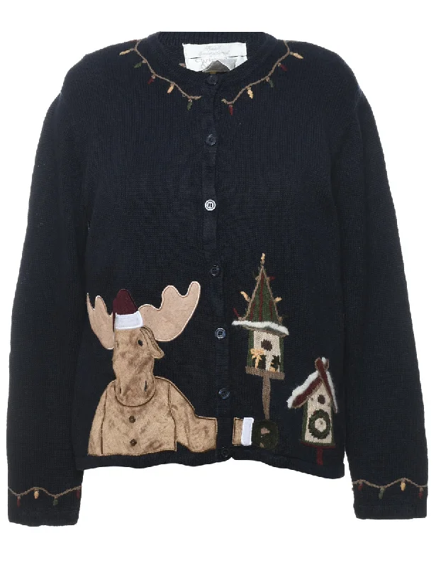 Studded T-ShirtsNavy Christmas Cardigan - M