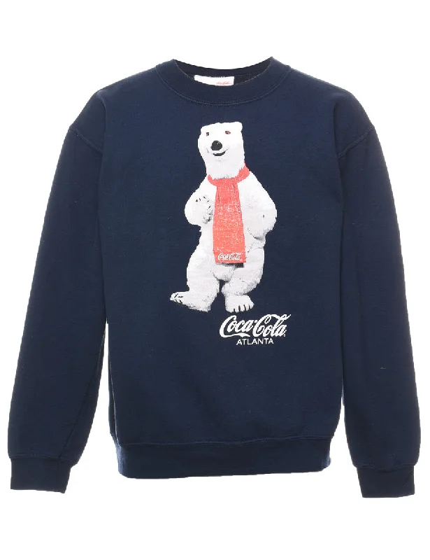 Boat Neck T-ShirtsNavy Coca-Cola Design Printed Sweatshirt - S