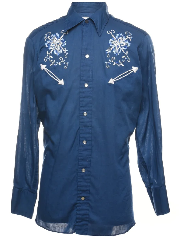 Luxury T-ShirtsNavy & White Embroidered Western Shirt - L