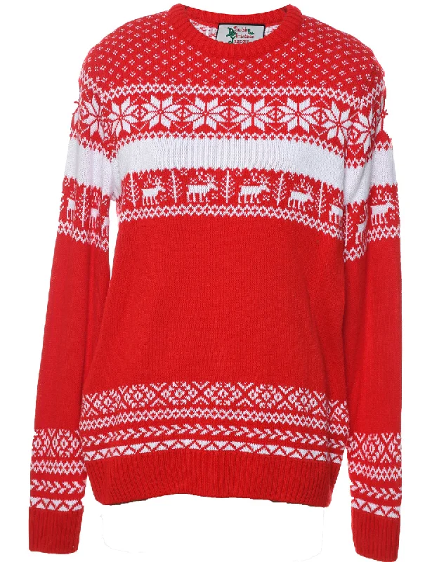 Beaded T-ShirtsNordic Design Red & White Christmas Jumper - S