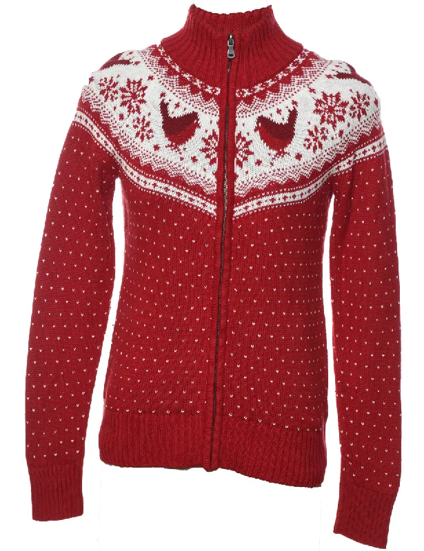 Boat Neck T-ShirtsNordic Red & White Zip-Front Christmas Cardigan - XS