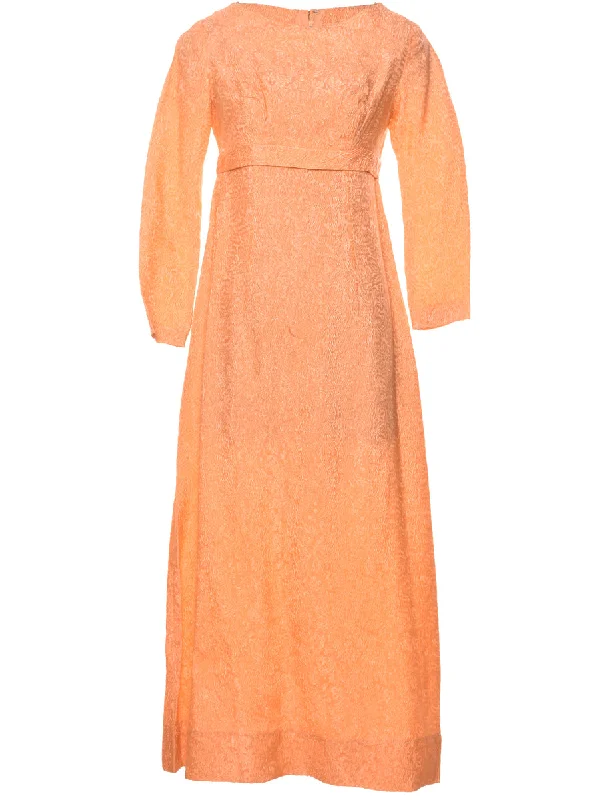 Sheer T-ShirtsOrange 1970s Long-Sleeve Dress - M