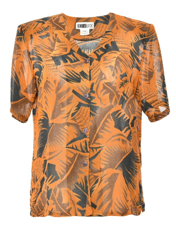 Oversized T-ShirtsOrange Foliage Print Blouse - M