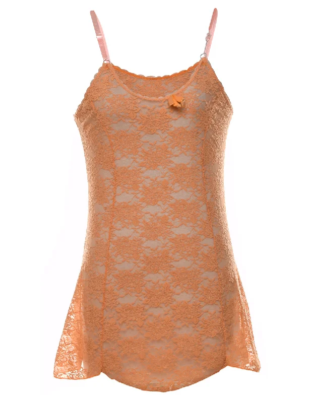 Distressed T-ShirtsOrange Sheer Lace Slip Dress - S