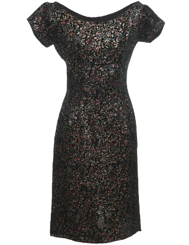 Velvet T-ShirtsPaisley Print Sparkly 1960s Vintage Dress - XS