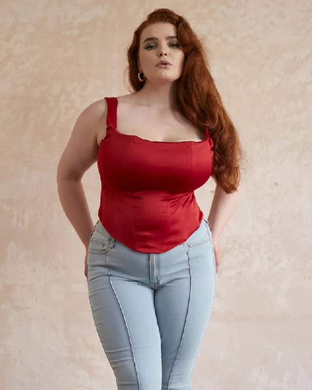 'Bianca' Red Fuller Bust Satin Corset Top