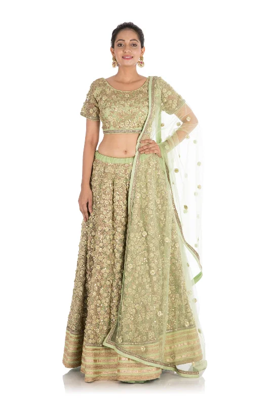 Complete Hand Embroidered Pistachio Green Heavy Lehenga Set