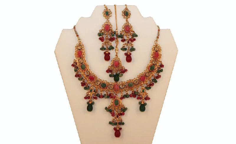 Traditional Indian Necklace, Earrings, Tika Set