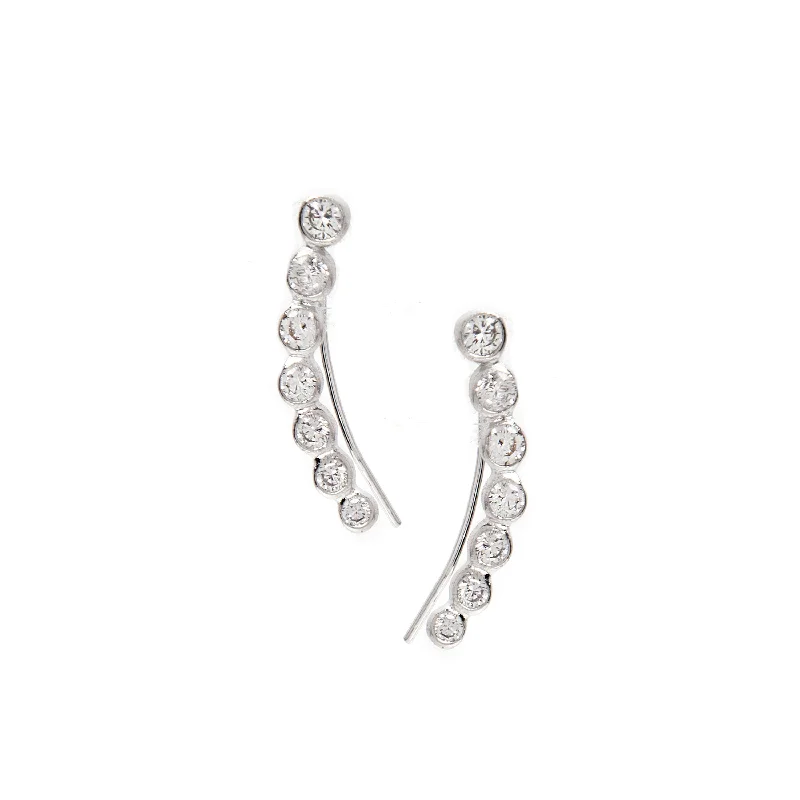 Rivka Friedman White Rhodium Clad Bezel Set Simulated Diamond Hook Earrings