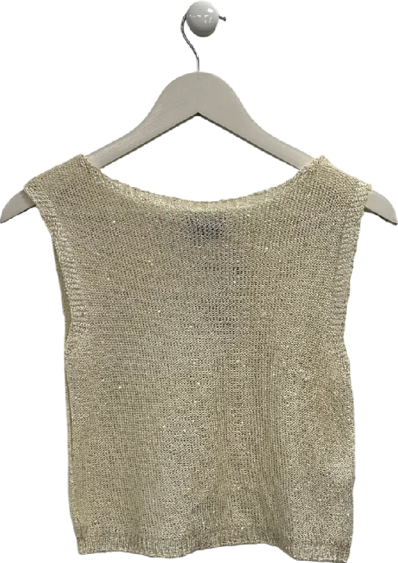 PrettyLittleThing Cream Sequin Knit Racer Neck Vest UK M