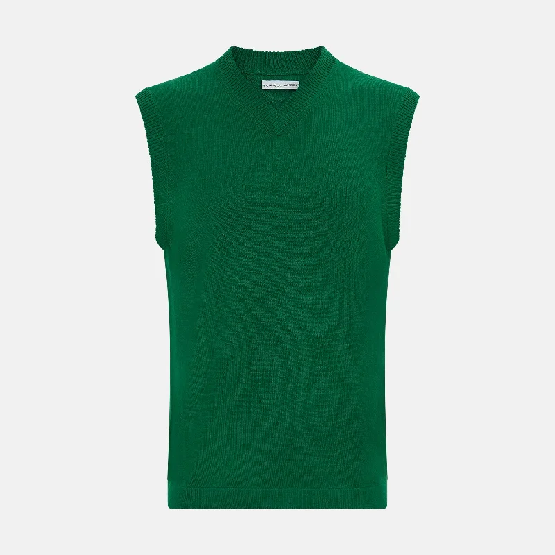 Hunter Green Fine Merino V-Neck Vest