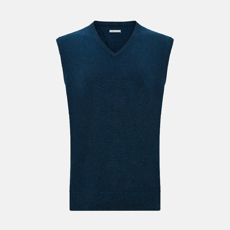 Dark Green Melange Cashmere V-Neck Vest