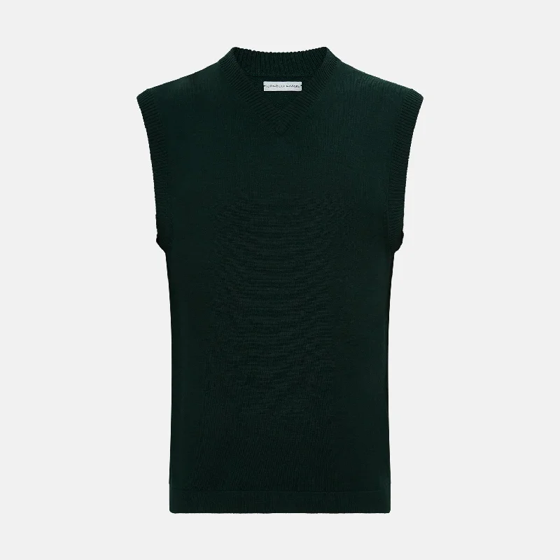 Forest Green Fine Merino V-Neck Vest