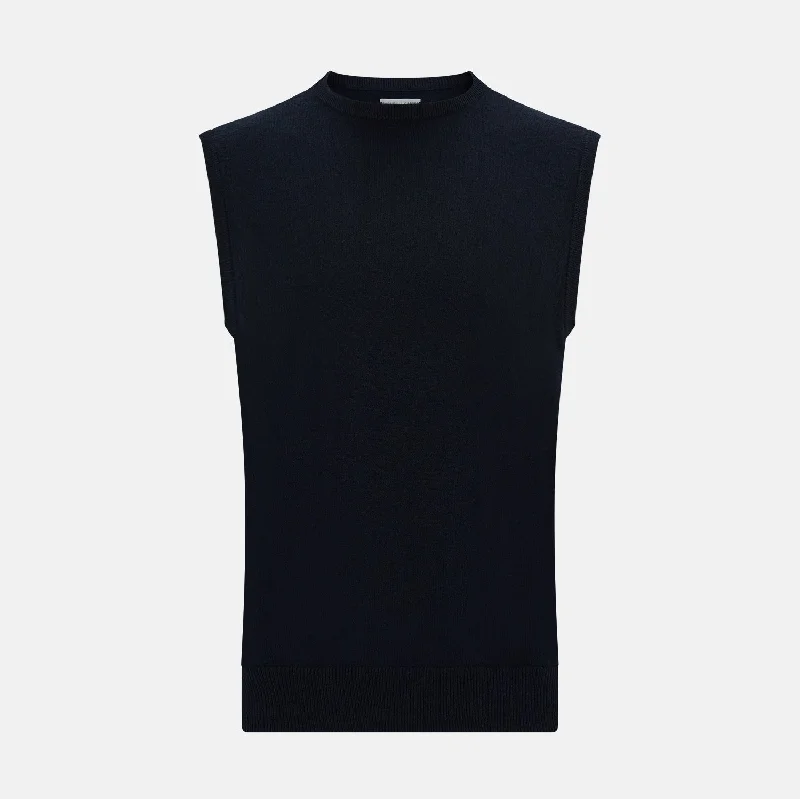 Navy Cashmere Round Neck Vest