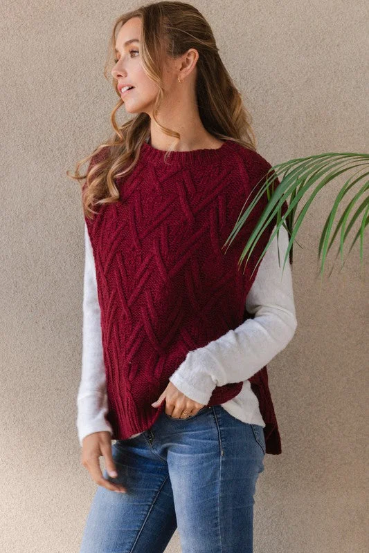 WINE CABLE KNIT SWEATER VEST TIS12282