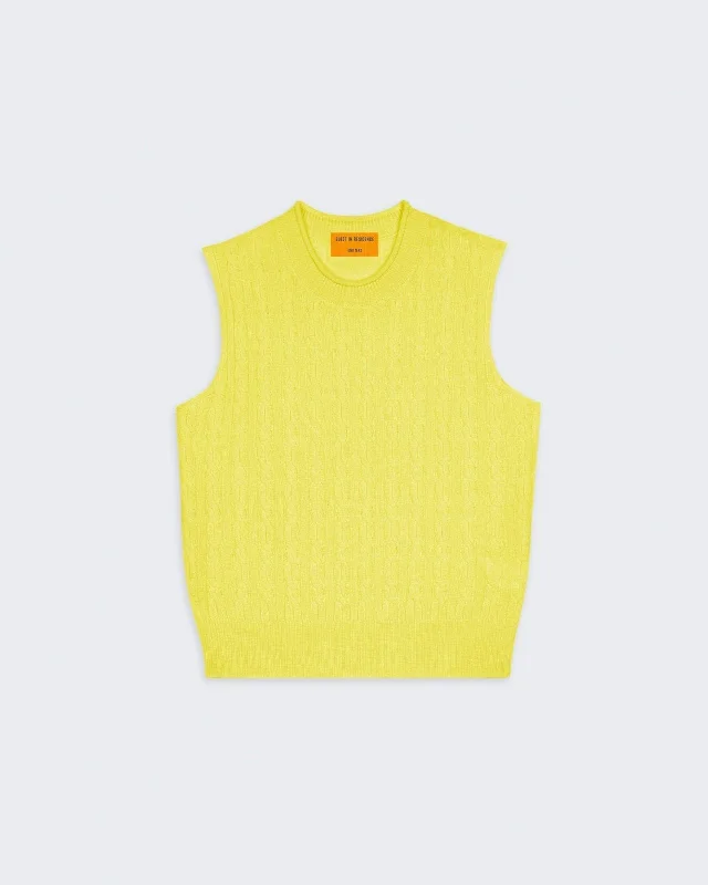 Cable Vest In Cashmere - Lemon