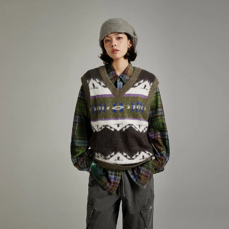 Pattern Color Knit Vest