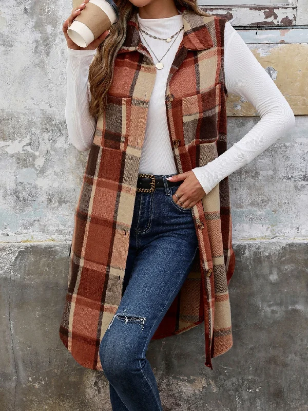 Hazel Blues® |  Pocketed Button Up Plaid Vest