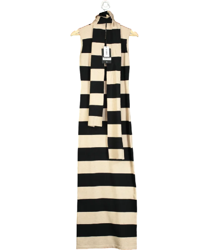 Empire Waist Dress4th & Reckless Beige Striped Knitted Maxi Dress With Scarf UK 6