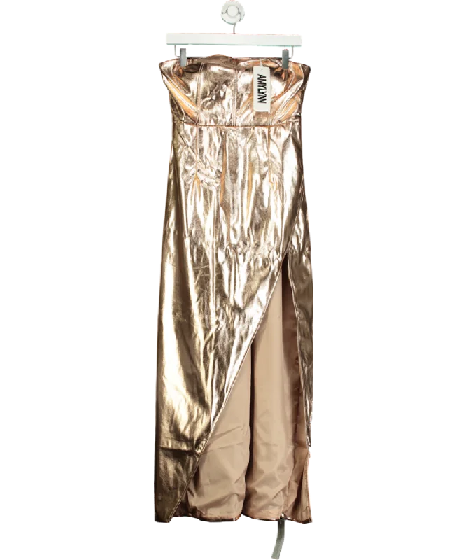 Midi DressAmy Lynn London Metallic Gizelle Vegan Leather Strapless Maxi Dress UK M