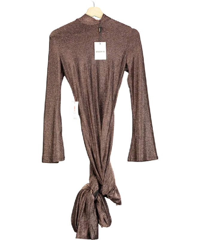 Boho DressBardot Brown Seraphina Tie Front Dress In Bronze UK 10