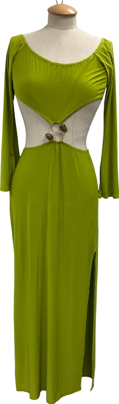 Fit-and-Flare Dressboohoo Green Molly Smith Cut Out Trim Detail Maxi Dress UK 10