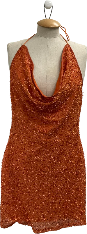 T-shirt Dressboohoo Orange Sequin Drape Strappy Cowl Mini Dress UK 10