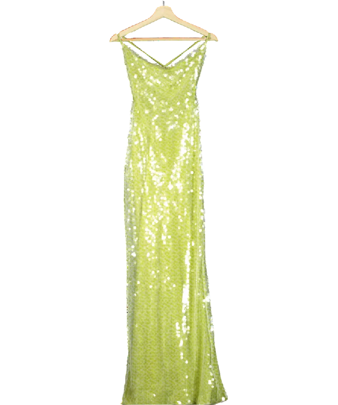 Edwardian Dresscaramella Sequin Backless Maxi Dress In Emerald Green UK 8