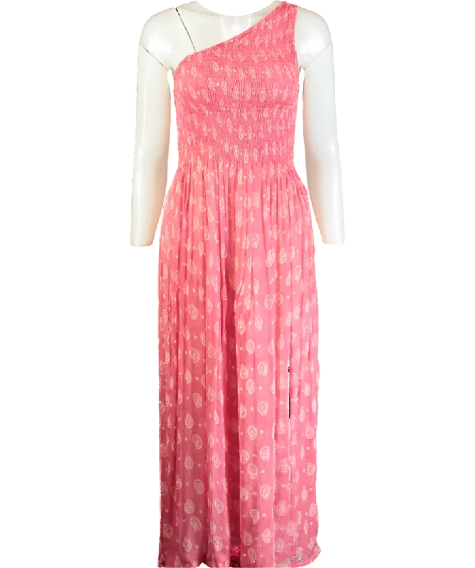 Sheer DressCloe Cassandro Pink Printed Asymmetric Mesh Dress UK XS