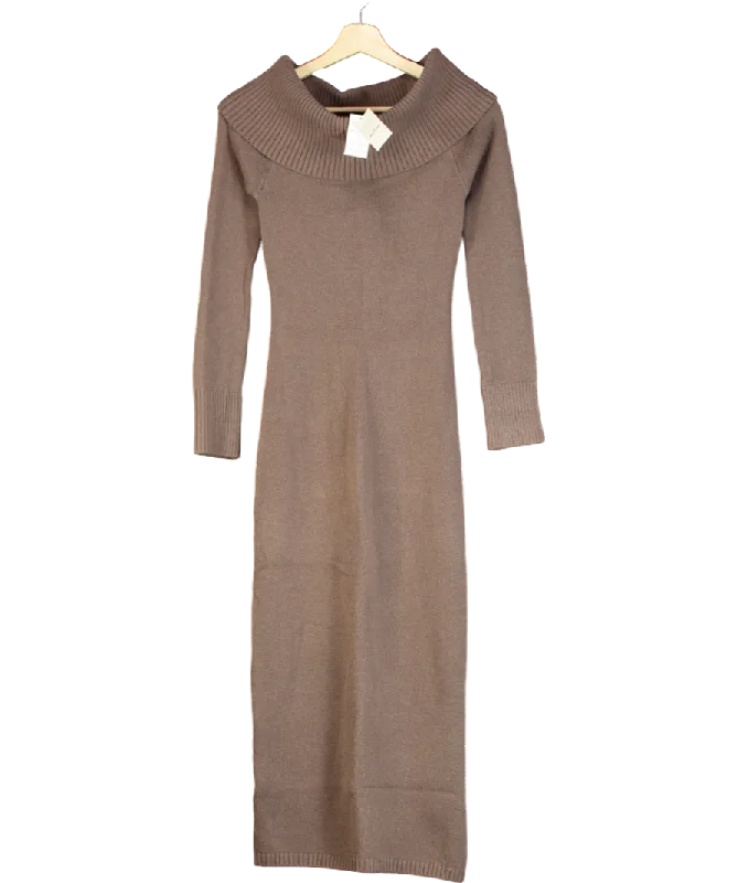 Golf DressHollister Slouchy Off Shoulder Long Sleeve Midi Dress In Brown UK XS