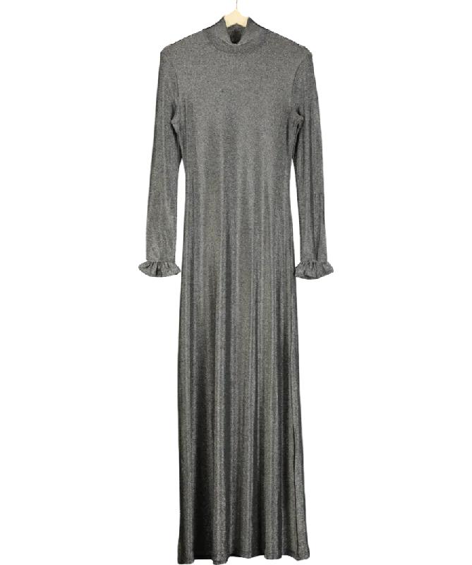 Geometric DressReligion Grey Tanzanite High-neck Maxi Dress UK XS