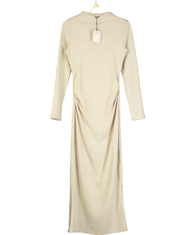 Sweater DressRiver Island Beige Long Sleeved Ruched Midi Dress UK 6