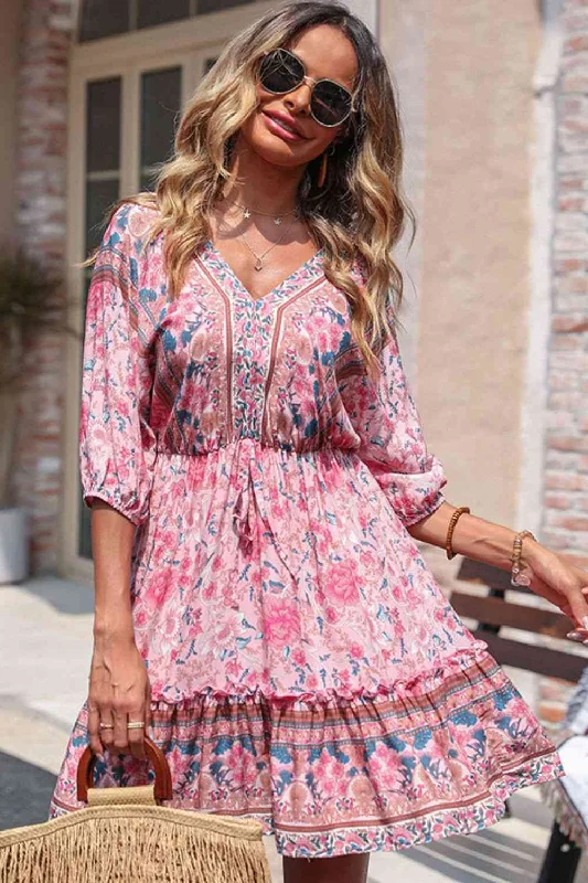 Evening DressBohemian Frill Trim V-Neck Dress