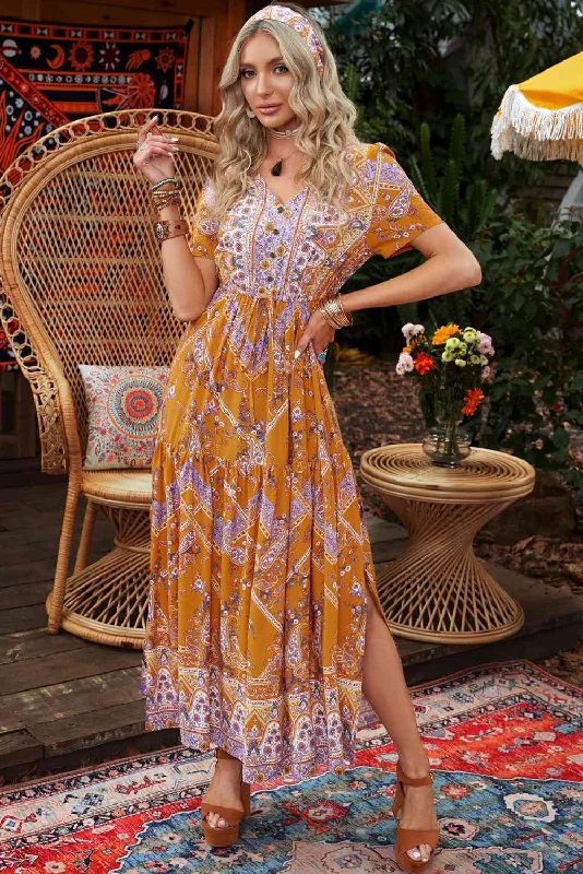 Ballet DressBohemian Side Slit V-Neck Maxi Dress