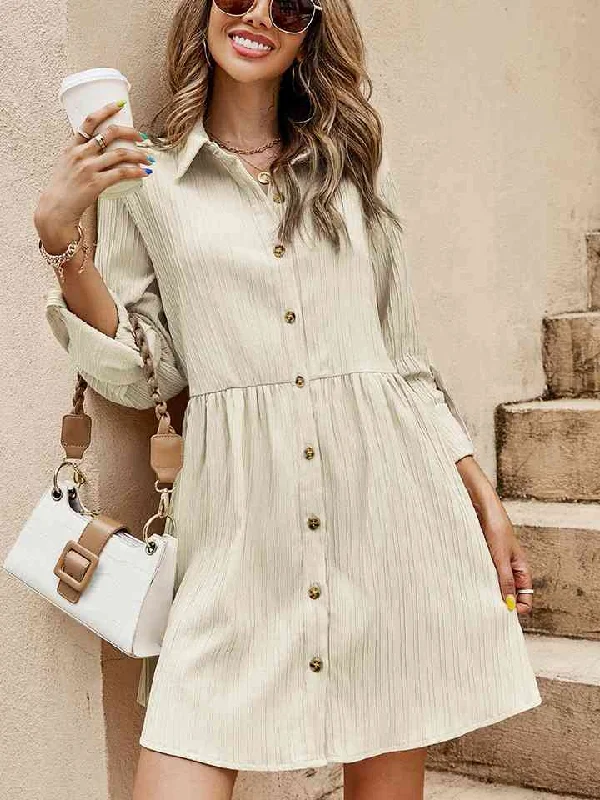 Ethnic DressButton-Down Roll-Tab Sleeve Dress