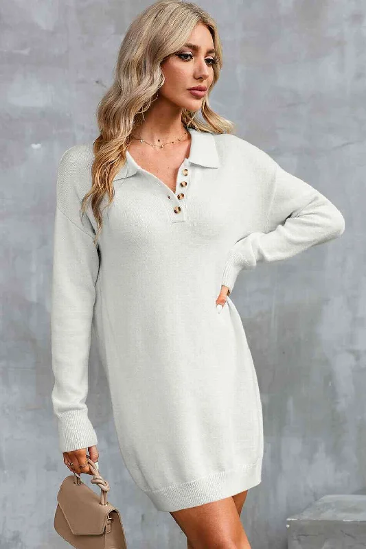 Sheer DressButtoned Long Sleeve Sweater Dress