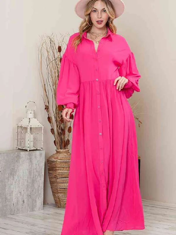 Edwardian DressCollared Neck Button-Up Maxi Dress