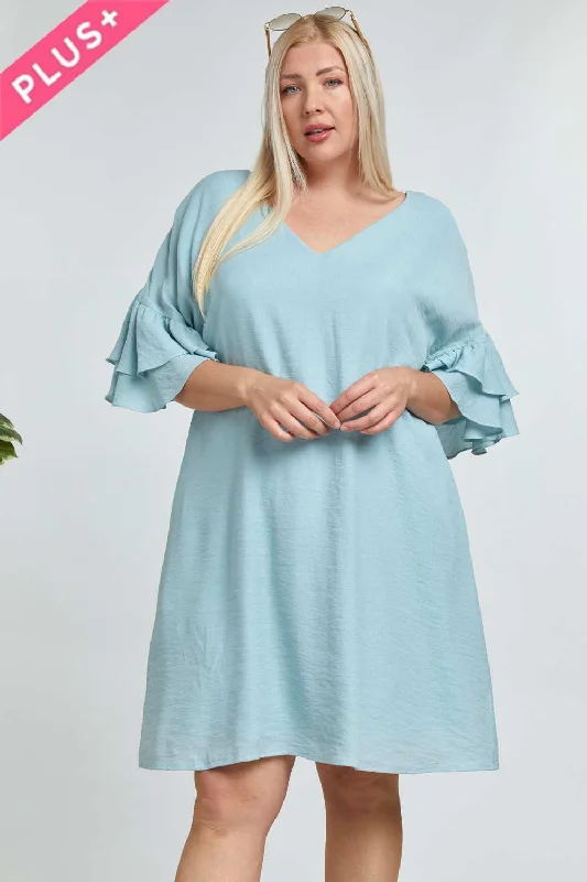 Kaftan DressDavi And Dani Blue Open Back Ruffle Sleeve Plus Dress