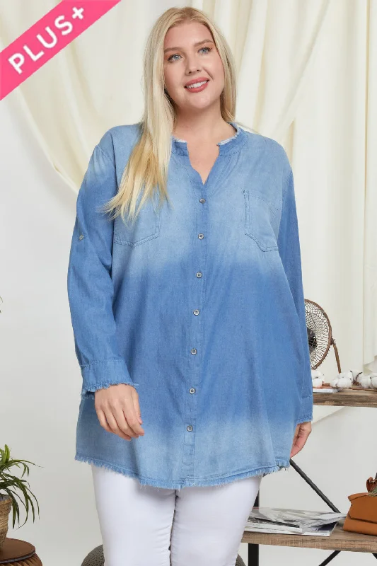 Cheerleader DressDavi And Dani Denim Rustic Fringe Hem Chambray Shirt Plus Dress