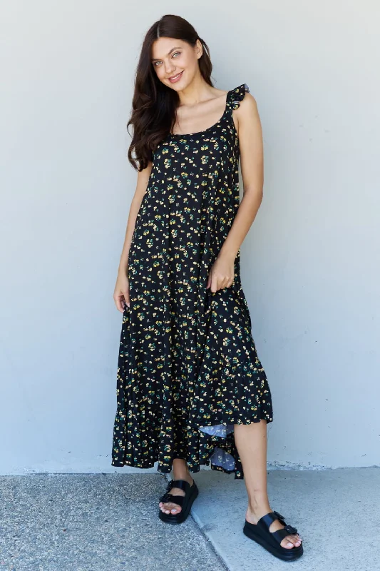 Maxi DressDoublju In The Garden Ruffle Floral Maxi Dress in  Black Yellow Floral