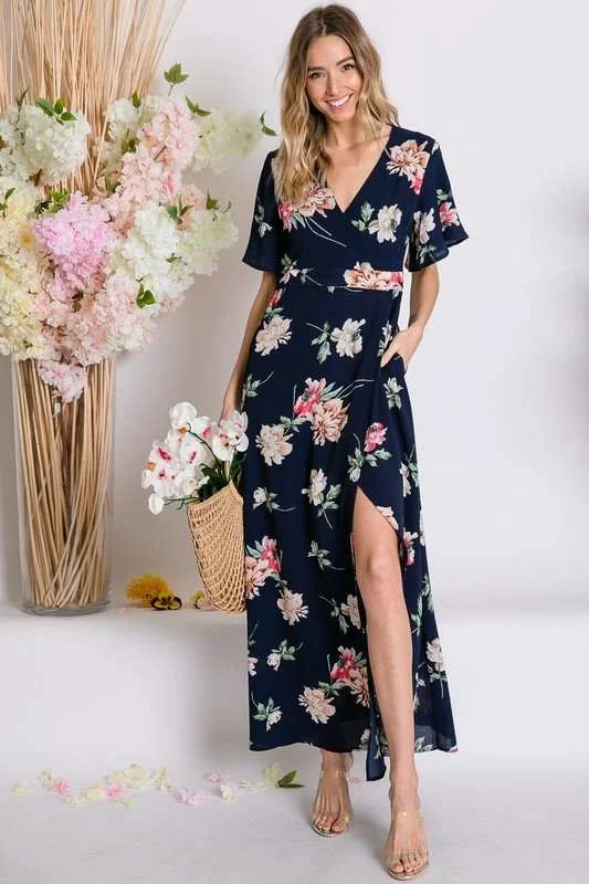 Boho DressDavi And Dani Floral Wrap Maxi Dress